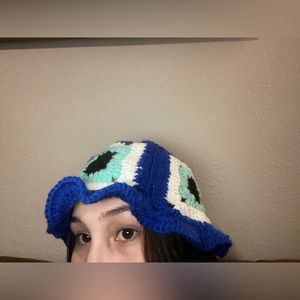 Evil Eye Crochet Bucket Hat💙🤍🧿